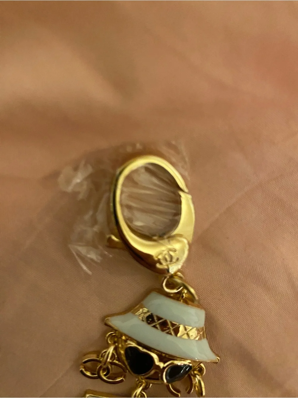 Gold & White Designer-Inspired Doll Bag Charm Keychain